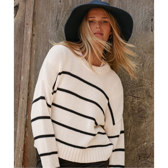 Jenni Kayne Cream and Black Striped Crewneck Sweater - Picture 14 of 15